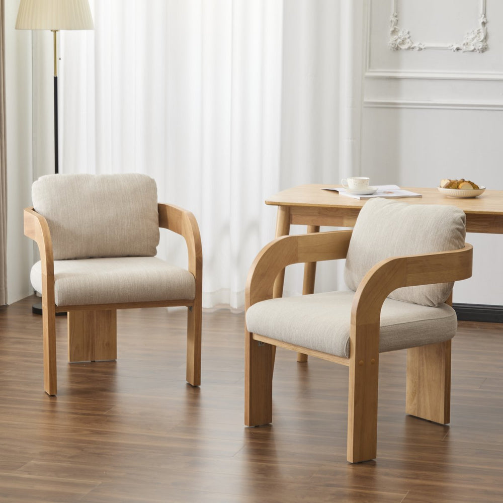 English Elm Christopher Knight Home® - 2-Pack Dining Chairs with Pillow Back and Curved Arms, Foam Seat Comfort, Sturdy Rubber Wood Frame Beige+Natural N779P298399B