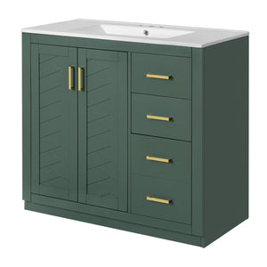 English Elm 36'' Bathroom Vanity with Ceramic Sink Combo Solid Wood Frame Soft-Closing Drawers Ample Storage Elegance Green N710P243327F