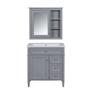 English Elm 30'' Modern Bathroom Vanity Set With Mirror, 2 Drawers & Tip-Out, Stylish Storage For Small Spaces SW000127AAE-3