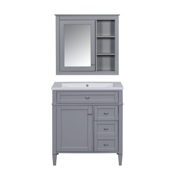 English Elm 30'' Modern Bathroom Vanity Set With Mirror, 2 Drawers & Tip-Out, Stylish Storage For Small Spaces SW000127AAE-3