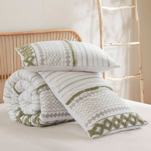 English Elm 3 Pcs King/Cal King Chenille Cotton Comforter Set In Sage/Ivory For Luxurious Bedroom Style B035P319204