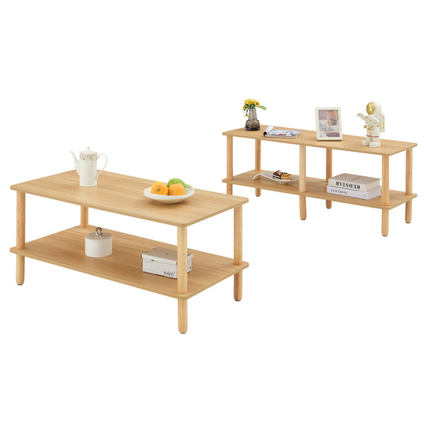 English Elm Coffee two-tier solid wood coffee table with TV stand style, industrial modern design, sturdy legs Burly Wood W2984S00003