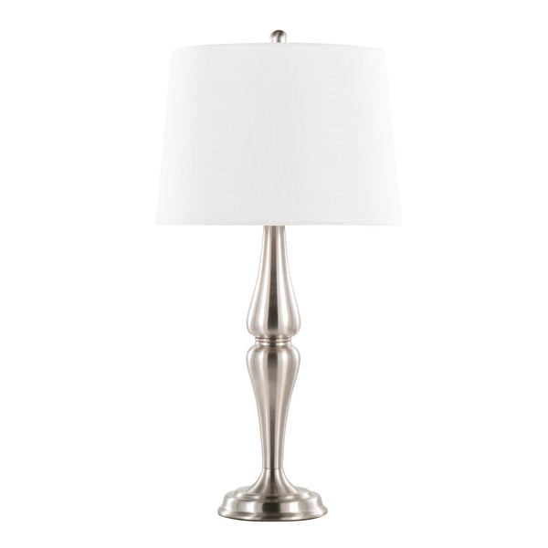 English Elm Sawyer Brushed Nickel Table Lamp Set of 2 with White Linen Shade, 30" Contemporary Hourglass Design B202P224006