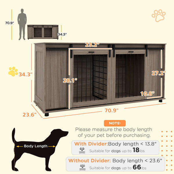 English Elm Pawhut Modern Dog Crate Furniture With Storage & Divider For Small Or Large Dogs, 71" Walnut Design W2225P217159-GIGA