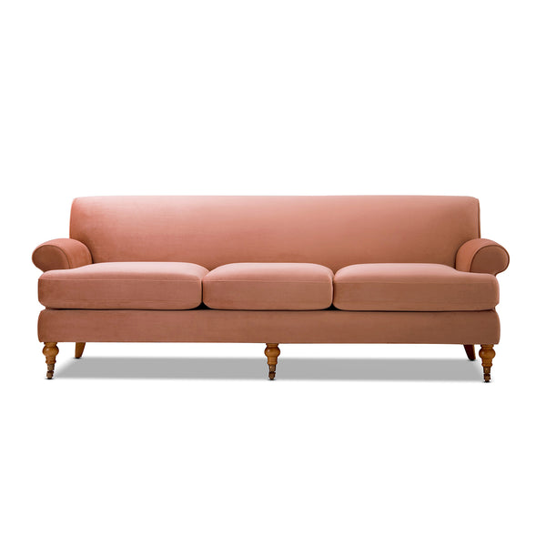 English Elm Jennifer Taylor Home - Alana Three-Cushion Peach Orange Velvet Sofa - Luxurious Comfort For Modern Living Spaces Today! B2719P238311