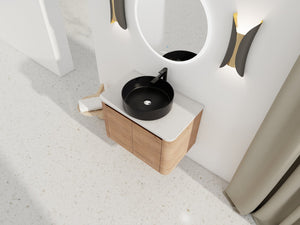English Elm 30'' Wall-Mounted Bathroom Vanity With Ceramic Art Sink & Soft-Close Doors For Modern Style W999S00388