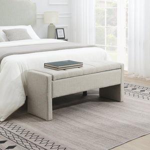 English Elm Modern Upholstered Bed End Bench with Hidden Storage, Linen Seat, Foam Comfort, Multiuse Accent Piece LIGHT GREY W2671P222550