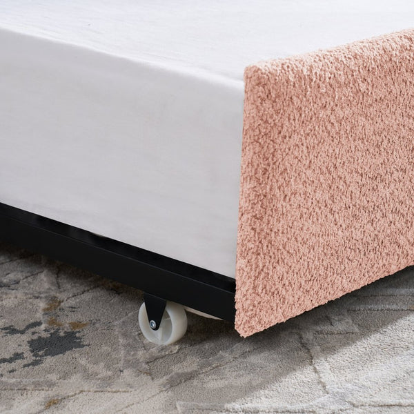 English Elm Full Size Boucle Daybed with Pop up Trundle Tufted Upholstered Sofa Sleeping Pink W1413S00175