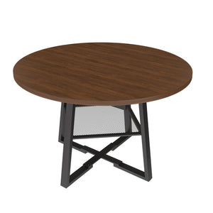 English Elm 47 Inch Extendable Round Dining Table Walnut Finish Seats 8 with Wire Grid Shelf W2700P385520