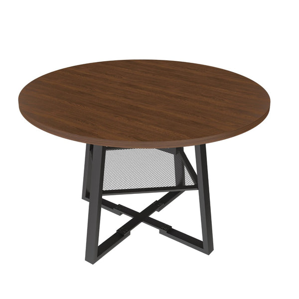 English Elm 47 Inch Extendable Round Dining Table Walnut Finish Seats 8 with Wire Grid Shelf W2700P385520