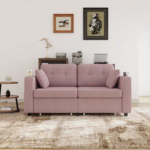 English Elm Sofas for Living Room Chenille Three Seat Couch with Usb Charging Storage and Cup Holder Pink W395S00147