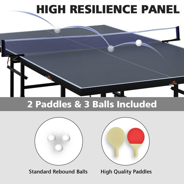 English Elm Double Fish Foldable 9 Ft Mdf Ping Pong Table with Net Paddles Balls Solo Play W3087P250957