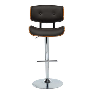 English Elm Adjustable Swivel Barstools Mid Century Walnut Faux Leather Chrome Set of 2 B202S01997