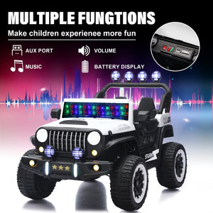 English Elm 24v Two Seat Kids Ride on Car with 4wd Motor Remote Control and Led Lights White W509P378204