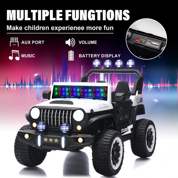 English Elm 24v Two Seat Kids Ride on Car with 4wd Motor Remote Control and Led Lights White W509P378204