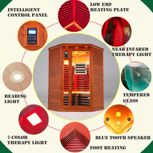 English Elm Far Infrared Two Person Corner Sauna Okoume Wood Low Emf Full Spectrum Therapy Cabin W3973S00014
