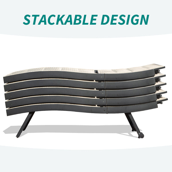English Elm Patio Aluminum Textilene Chaise Lounge Set of 2 with 5-Position Adjustable Back, Wheels, Stackable W1859P360205