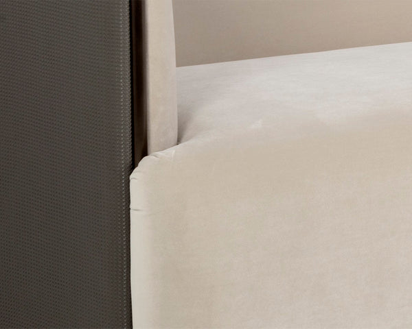 Sunpan SIERRA Sofa - Contemporary Meg Taupe & Textured Porcini Faux Leather with Bronze Frame Elegance 108050