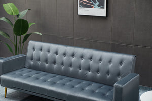 English Elm SOFA Velvet Convertible Sofa Bed with Golden Legs, Solid Wood Frame, Compact Design for Small Spaces Dark Gray B205P246433