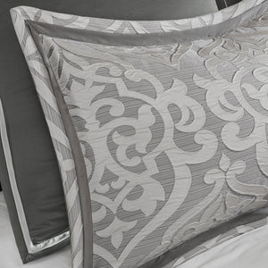 JLA Home Madison Park - 8 Piece Jacquard Comforter Set Odette — Damask Medallion Satin Jacquard, Overfilled Plush Warmth & Elegance MP10-5887
