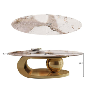English Elm Gold Pedestal Coffee Table with Sintered Stone Marble Top for Modern Living Rooms W3985S00020