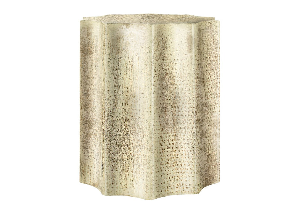 English Elm Accent Table, Modern Boho Drum Design In Antique Gold Metal – Stylish Side Or Nightstand For Small Spaces B2710P219444