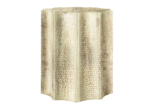 English Elm Accent Table, Modern Boho Drum Design In Antique Gold Metal – Stylish Side Or Nightstand For Small Spaces B2710P219444