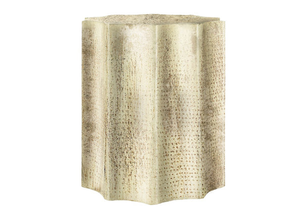 English Elm Accent Table, Modern Boho Drum Design In Antique Gold Metal – Stylish Side Or Nightstand For Small Spaces B2710P219444