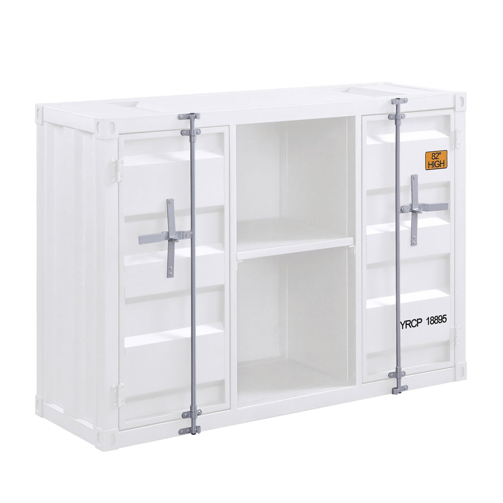 English Elm White Metal Server with Open Shelving, Recessed Panels & 2 Cabinet Doors for Stylish Storage and Display B062P189068