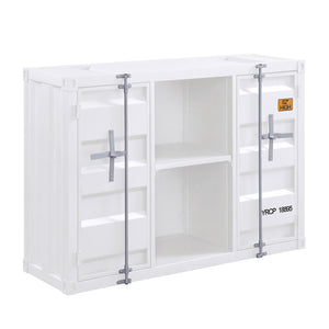 English Elm White Metal Server with Open Shelving, Recessed Panels & 2 Cabinet Doors for Stylish Storage and Display B062P189068