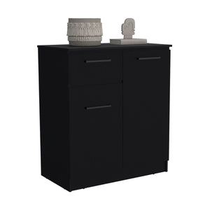 English Elm Dresser with Spacious 3-Drawer and Single-Door Cabinet, Engineered Wood, Sleek Modern Storage Design Black 40 L x 24 W x 3 H B097S00098