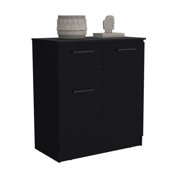 English Elm Dresser with Spacious 3-Drawer and Single-Door Cabinet, Engineered Wood, Sleek Modern Storage Design Black 40 L x 24 W x 3 H B097S00098