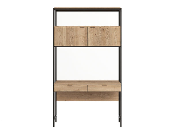 Sunpan Ambrose Modular Wall Desk - Elegant Oak Design with Functional Storage for Modern Home Spaces Rustic Oak / Black