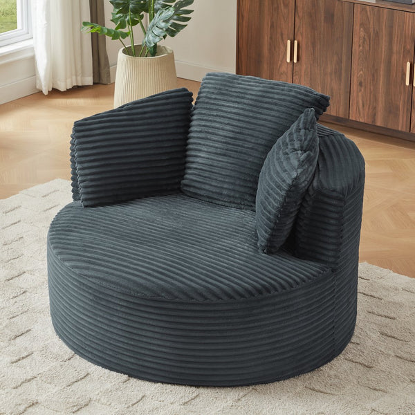 English Elm Compressible Corduroy Round Chair with Pocket Spring Cushioning, No-Assembly Plush Seating for Home Office Lounge DARK GREY W2339P323614