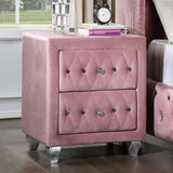 English Elm Beautiful Pink Color 1 Piece Nightstand Bedroom Furniture Bedside Table Crystal-Like Acrylic Knob 2-Drawers Storage