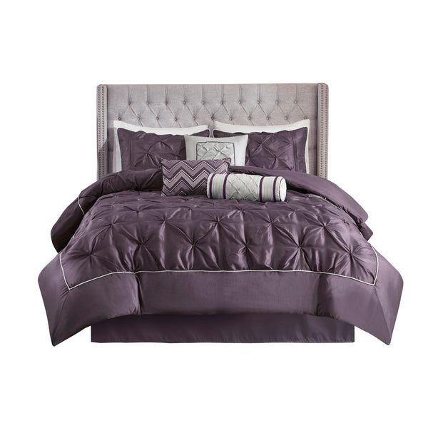 English Elm 7 Tufted Comforter Set Full Deep Textured Pleated Design Brushed Reverse 7-Piece Bedroom Luxe Plum 18.5 L x 13.39 W x 12.99 H B03597140