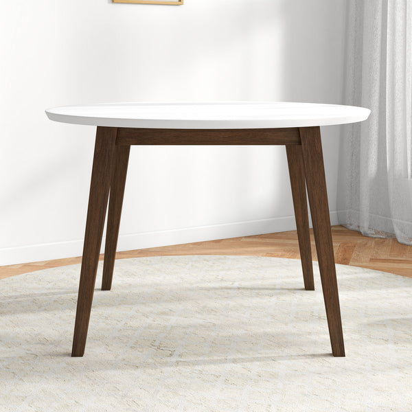 English Elm Ashcroft Furniture - Paloma Mid-Century Round Dining Table in White Solid Wood, 43.3" Durable Water-Resistant 4-Seat B183P232009