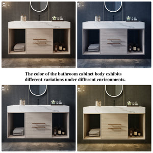 English Elm 39.4'' Floating Bathroom Vanity with Ceramic Sink and Sintered Stone Top, Wall-Mount Modern Design White + Light Oak W3136S00003