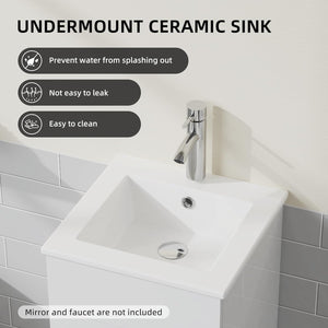 English Elm Goodyo 16" Small Bathroom Vanity Single Sink Freestanding Modern White Cabinet with Ceramic Basin and Soft-Close Doors D163095185