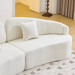 English Elm Curved Four Seat Chenille Sofa with Removable Backrest for Retro Apartment Living White W3612S00043