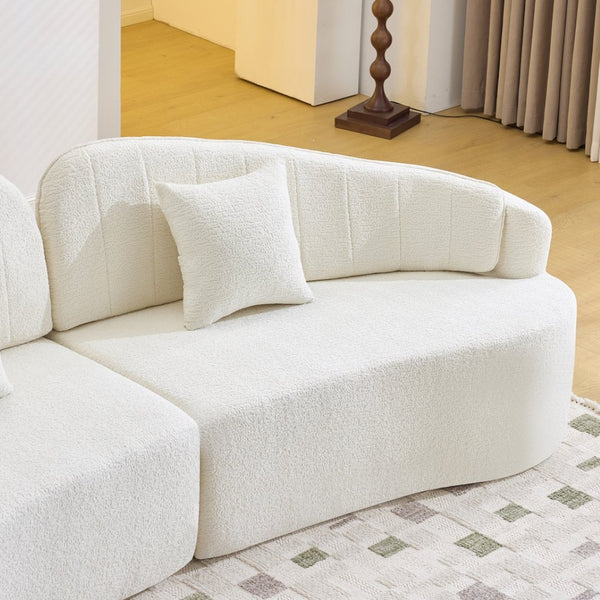 English Elm Curved Four Seat Chenille Sofa with Removable Backrest for Retro Apartment Living White W3612S00043