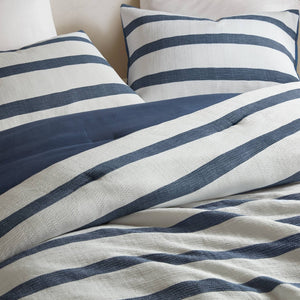 English Elm 3-piece Yarn-dyed Woven Stripe Comforter Set with Seersucker Texture for Full Queen Beds Blue B035P463219