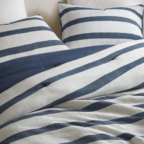 English Elm 3-piece Yarn-dyed Woven Stripe Comforter Set with Seersucker Texture for Full Queen Beds Blue B035P463219