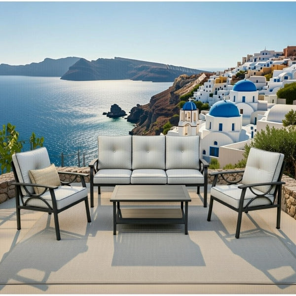 English Elm 4-piece Outdoor Steel Conversation Set Seats Five with Thick Foam Cushions Patio B082S00133