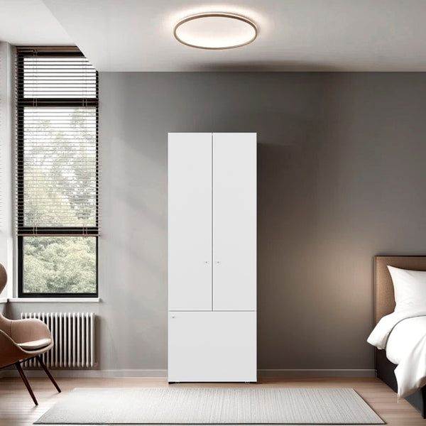 English Elm FM Tolleson 3-Door Tall Wardrobe Cabinet with Full-Length Rod, 4 Shelves, Scratch-Resistant Finish White 70.87 L x 23.62 W x 5.51 H B128P361083