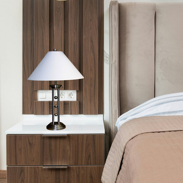 English Elm 27" Tall Metal Table Lamp - Sleek Silver Finish With White Linen Shade For Modern Spaces B072116039