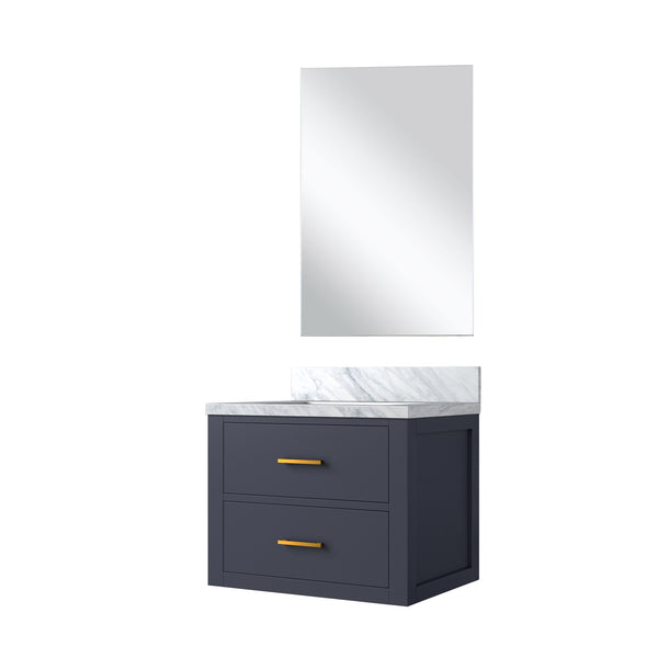 English Elm Blue Compact Single Bath Vanity Set With Acrylic Countertop & Frameless Mirror For Small Spaces B2731S01420