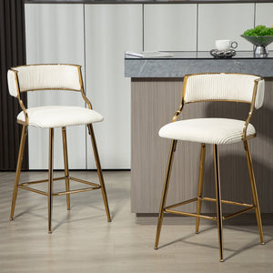 English Elm (SET of 2) 26" Counter Bar Stools Corduroy Beige with Backrest, Gold Chrome Base & Footrest, Plush Seat W2215P195291