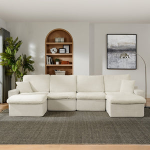 English Elm 142" Cloud Sectional Sofa with 52" Chaise U-Shaped Modular Deep Seat Plush Chenille No Assembly Beige W1117S00236