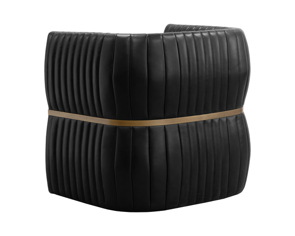 Sunpan Tryor Lounge Chair - Luxurious Top Grain Leather with Antique Brass Accent for Contemporary Living Spaces Vintage Black Night Leather